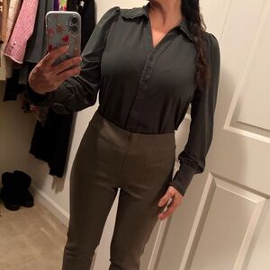 Reserved 💕Green button down shirt blouse small career office going out s